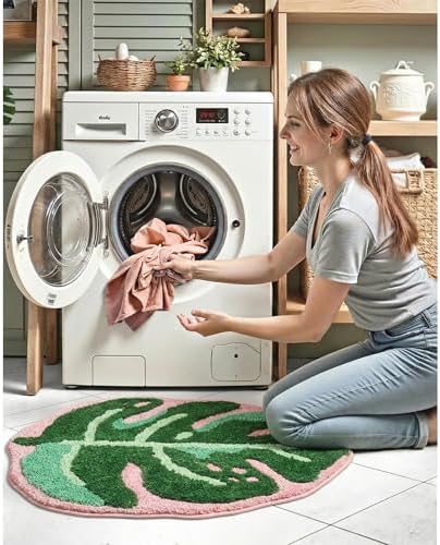 Large Monstera Bath Mat 31.5"X25",Cute Leaf Bathroom Rug,Non Slip Bath Mat