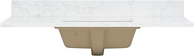 Ceres 43" Engineered Stone Vanity Top in Grain White with Single White Sink