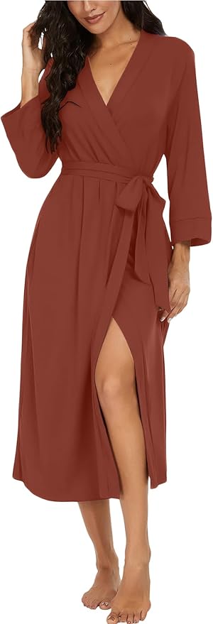 VINTATRE Women Kimono Robes Long Knit Bathrobe Lightweight Soft Knit Sleepwear V-neck Casual Ladies Loungewear