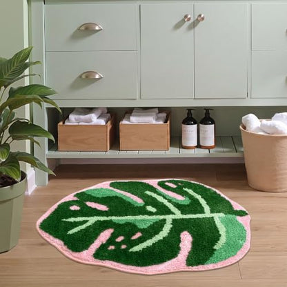Sisher Monstera Bath Mat Cute Leaf Bath Mat Non Slip Soft Bathtub Mat