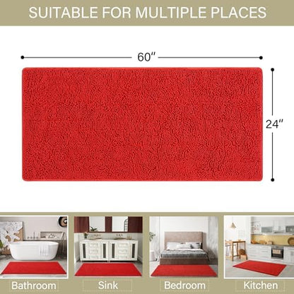 LOCHAS Luxury Bathroom Rug Shaggy Bath Mat 24 x 60 Inch, Red