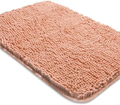 Yeaban Chenille Dusty Pink Bathroom Rug 24"x36", Non-Slip Rubber Backing
