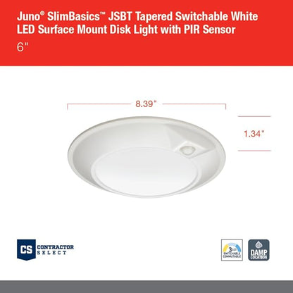Juno JSBT 6-Inch SlimBasics Tapered Disk Downlight, Switchable + PIR Sensor, White (1 Pack)