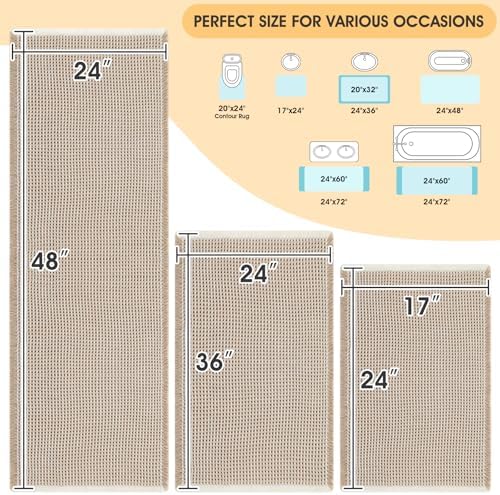 IM HOME Waffle Bath Mat Set 3 Piece Brown & Cream,Woven Modern Bath Rug Mats, Absorbent Non Slip Bath Floor Mat, Soft Washable Boho Bath Rugs with Tassels for Bathroom, Bedroom, Kitchen, Tub