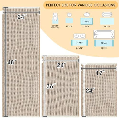 IM HOME Waffle Bath Mat Set 3 Piece Brown & Cream,Woven Modern Bath Rug Mats, Absorbent Non Slip Bath Floor Mat, Soft Washable Boho Bath Rugs with Tassels for Bathroom, Bedroom, Kitchen, Tub