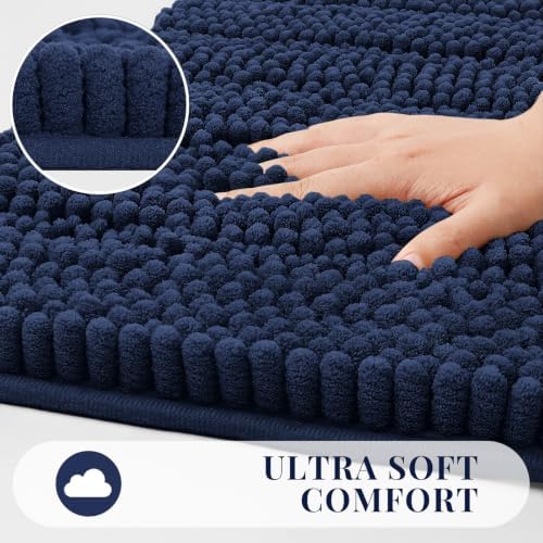 Bcoimo Small Bath Rug Mat,Chenille Extra Soft Navy Bathroom Mats for Floor