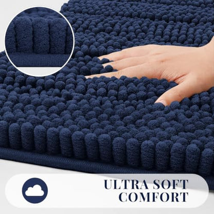 Bcoimo Small Bath Rug Mat,Chenille Extra Soft Navy Bathroom Mats for Floor