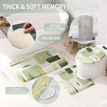 XLHOMO Bathroom Set - Sage Green Bathroom Accessories Set, Bathroom Sets with Shower Curtain and Rugs, Sage Green Shower Curtain Set with Bathroom Trash Can, Soap Dispenser, Soap Dish for Home Decor