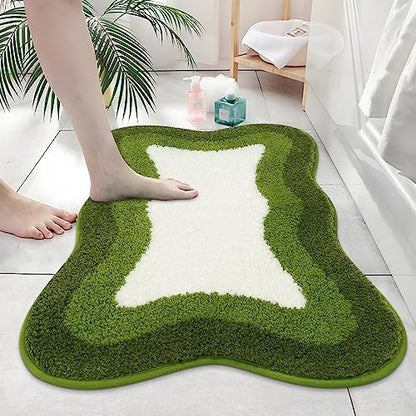 HAOCOO Green Bath Rug 20x31 inch, Soft Non Slip Gradient Irregular Shape Rug for Bathroom Decor, Microfiber Absorbent Washable Shower Rug Tub Shower
