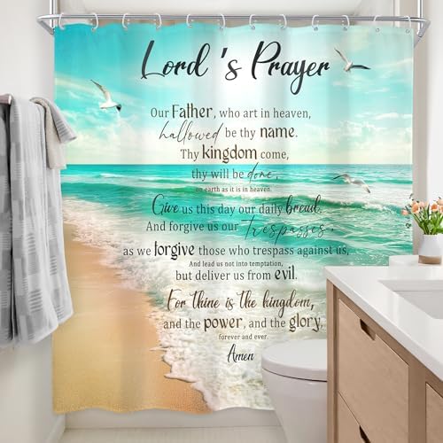 Ocean Bible Verse Coastal Beach Inspirational Bathroom Shower Curtain Set