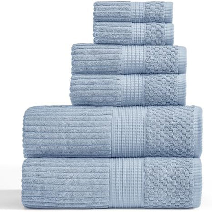 Springtree Home 100% Cotton Bath Towel Set | 6-Piece Set | Textured | Blue