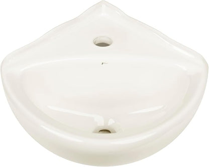 Biscuit Ceramic Wall Hung Corner Sink - Wall Mounted Bathroom Sink with Concealed Round Overflow - 16.5" x 15" Modern Style Small Sink w/Single Faucet Hole