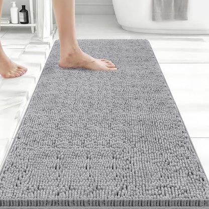 Bcoimo Bath Rug Mat,44x24 Chenille Non Slip Gray Long Bathroom Runner Rugs