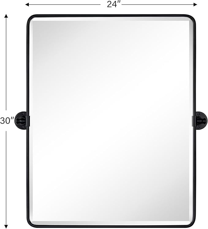 Farmhouse Pivot Rectangle Bathroom Mirror Matt Black Metal Framed Tilting Beveled Vanity Mirrors for Wall, Overall 27.91x 30 inches (Mirrror 24 x 30 inches)