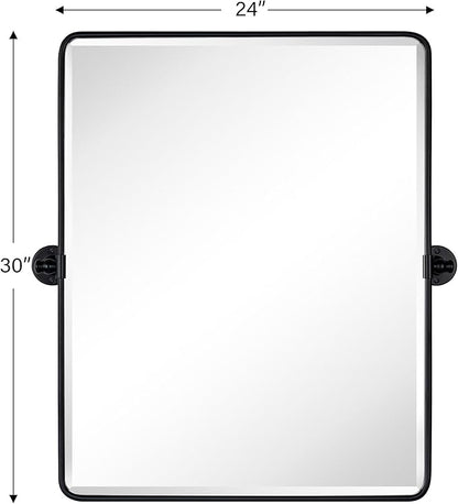 Farmhouse Pivot Rectangle Bathroom Mirror Matt Black Metal Framed Tilting Beveled Vanity Mirrors for Wall, Overall 27.91x 30 inches (Mirrror 24 x 30 inches)