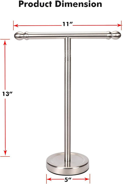 Hand Towel Holder, T-Shape Hand Towel Stand for Bathroom, Stand Hand Towel Rack Free-Standing Towel Bar for Bathroom Kitchen Countertop, Stainless Steel (Brushed Nickel)