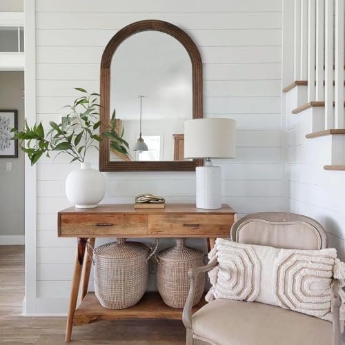 LOSOUR 2 Pack 24" x 36" Arched Mirror, Farmhouse Decor Solid Wood Frame Bathroom Mirrors, Vintage Mirror for Bathroom, Living Room,Bedroom, Entryway, Hallway,Foyer (Coffee, 2 Pack-36" x 24")