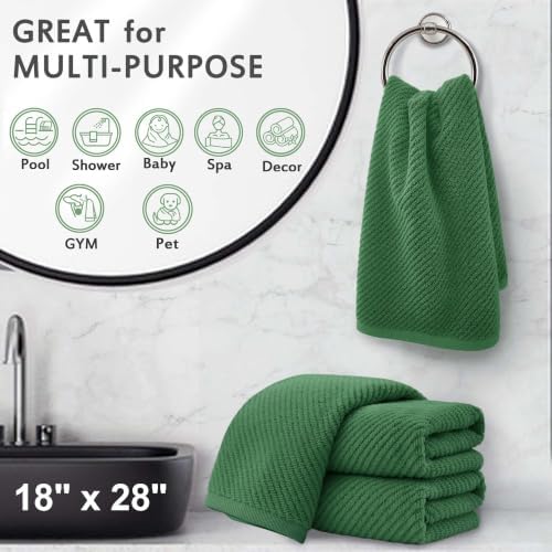 VOOVA & MOVAS Hand Towels 4PC, 100% Cotton, 18x28 in, Hunter Green