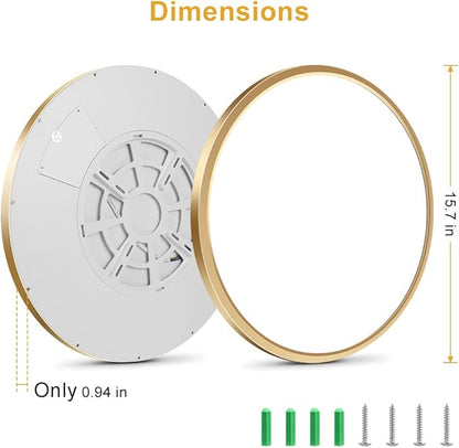 15.7Inch Gold Flush Mount Ceiling Light Fixture , 32W(320W Equivalent), 3800LM, 6000K Cool White, IP40, Flat Modern Round LED Ceiling Lights for Bedrooms, Living Rooms, Bathrooms, Stairwells, etc.