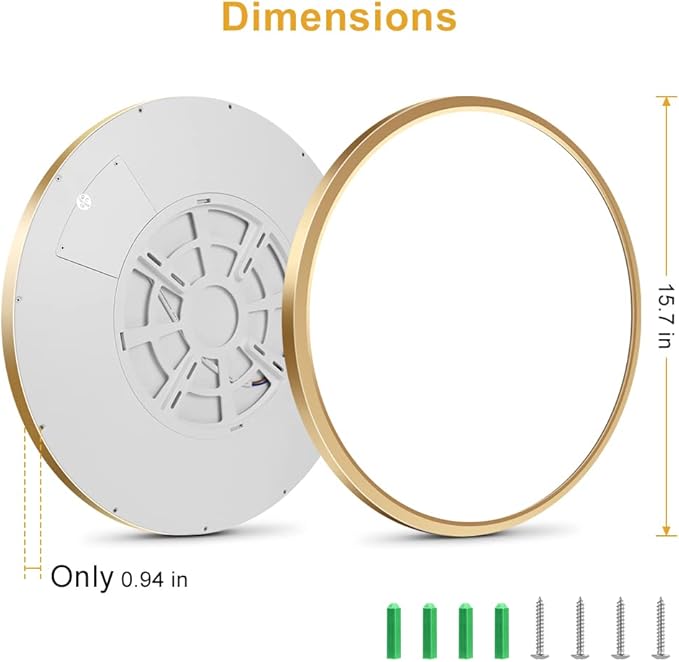 15.7Inch Gold Flush Mount Ceiling Light Fixture , 32W(320W Equivalent), 3800LM, 4000K Natural White, IP40, Flat Modern Round LED Ceiling Lights for Bedrooms, Living Rooms, Bathrooms, Stairwells, etc.