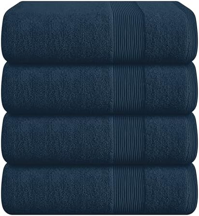 Belizzi Home 4 Pack Bath Towel Set 27x54, 100% Ring Spun Cotton, Ultra Soft Highly Absorbent Machine Washable Hotel Spa Quality Bath Towels for Bathroom, 4 Bath Towels - Mineral Blue