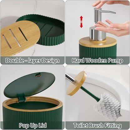 Bathroom Accessories Set 25 PCS, Dark Green Shower Curtains Set