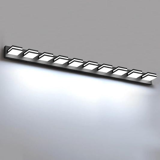 IZORRO LED Modern Bathroom Lights Fixtures(10-Light,Dimmable),Matte Black Acrylic Wall Lighting,Vanity Lights for Bathroom Over Mirror - 6000k 46In （No Assembly Required）