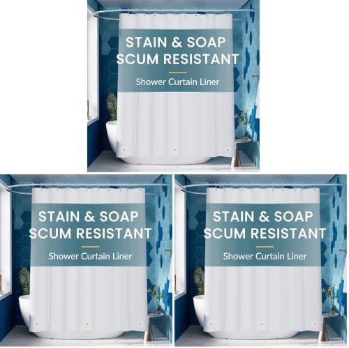 Titanker White Shower Curtain Liner 72 x 72 Plastic Shower Liner Washable Inside Shower Curtain Liner PEVA Shower Curtains for Bathroom with Magnets and Rustproof Metal Grommet Holes (Pack of 3)