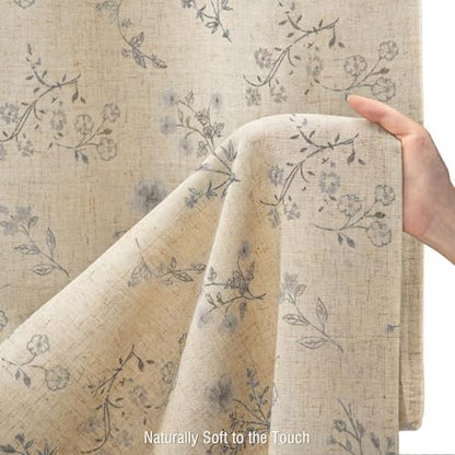 Grey Floral Farmhouse Vintage Linen Shower Curtain French Country 72Wx72H