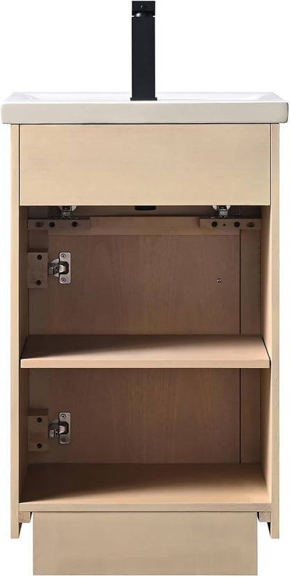 HOMEBEYOND 20 Inch Bathroom Vanity with Single Sink & Ceramic Top, MDF Material Vanity Cabinet with Basin Combo, Soft-Closing Doors, Removable Shelf, Backsplash