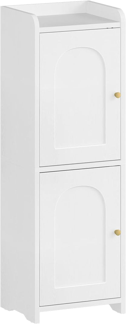 Bathroom Storage Cabinet, Small Corner Floor Cabinet with 2 Doors and Adjustable Shelf, Narrow Toilet Paper Cabinets, Bathroom Organizer for Small Spaces, 7.9" D x 9.8" W x 29.5" H White