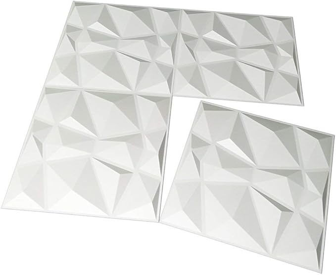 Art3d 12 Pack 3D Diamond Design Wall Panels 19.7"x19.7" PVC Panel for Interior Wall Decor Living Room, Office, TV Background, Snow White