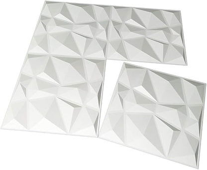 Art3d 12 Pack 3D Diamond Design Wall Panels 19.7"x19.7" PVC Panel for Interior Wall Decor Living Room, Office, TV Background, Snow White