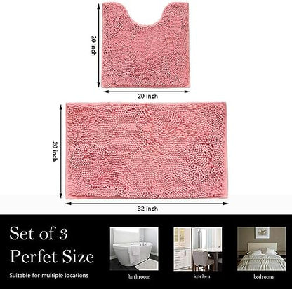 Bathroom Rugs Chenille Bath mat 2 Piece Set, Super Absorbent, Strong PVC Non Slip Backing, Bath mats for Bathroom, Plush Shaggy, Thick, Machine Washable, Bathtub, Shower, Toilet.(Pink)