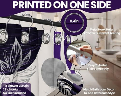 Dark Purple and Grey Shower Curtain, 72x72 in, Mid Century Modern Plum