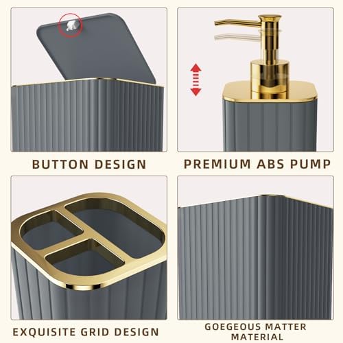 XLHOMO Bathroom Accessory Set - 26PC Bathroom Shower Curtain and Rug Set, Bathroom Accessories Set, Grey Bathroom Set with Trash Can, Toilet Brush, Qtip Holder & Soap Dispenser