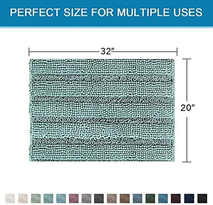 H.VERSAILTEX Bath Rugs for Bathroom Non Slip Bath Mats Extra Thick Chenille Striped Rug 20" x 32" Absorbent Non Skid Fluffy Soft Shaggy Washable Plush Mat for Indoor, Bath Room, Tub - Eggshell Blue