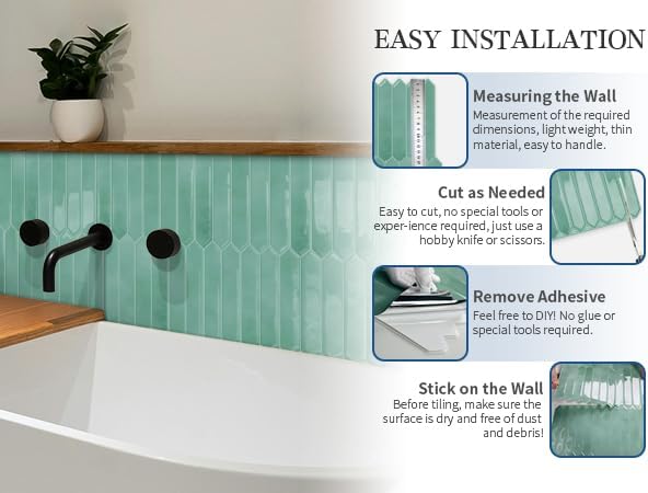 10 Sheets Long Hexagon Tile Peel and Stick Backsplash | Self-Adhesive Wall Tiles Stick on Back Splash for Kitchen, Bathroom, Fireplace,RV(Cyan,12"×12")