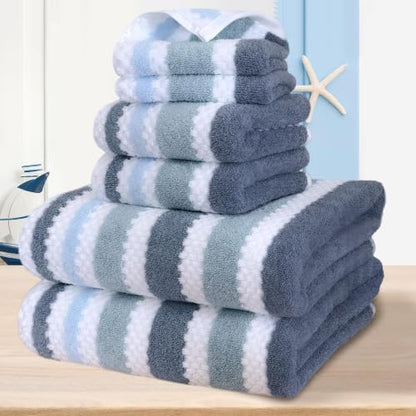 VOOVA & MOVAS Stripe 6PC Towel Set, Cotton Blend, Blue Gray White