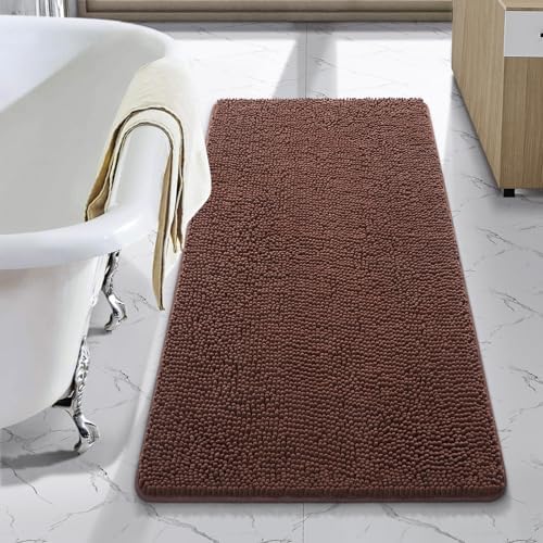 LOCHAS Luxury Bathroom Rug Shaggy Bath Mat 24 x 48 Inch, Brown