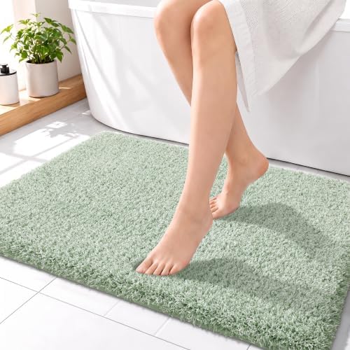Yimobra Light Green and White Bathroom Rugs Non Slip Washable 36X24, Ultra Soft and Water Absorbent Bath Mats, Plush Fluffy Shower Mat Outside, Luxury Microfiber Thick Matts for Bathroom Floor/Tub