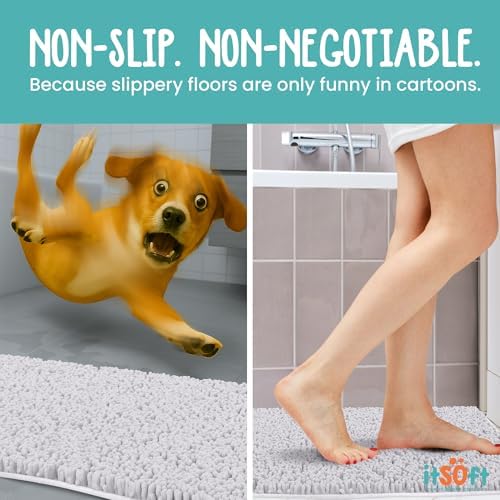 Small Chenille Bath Mats 22"x14", Plush Absorbent Bath Mats Quick Dry, Soft & Machine Washable, Non Slip Carpet for Bathroom, Thick Bathroom Rugs, Shower Restroom Rug Mat, Alfombras De Bano, Bathrugs