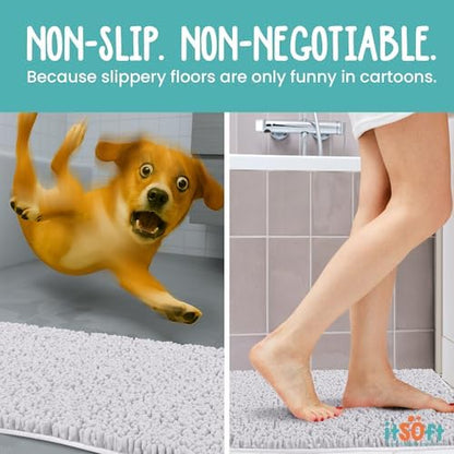 Small Chenille Bath Mats 22"x14", Plush Absorbent Bath Mats Quick Dry, Soft & Machine Washable, Non Slip Carpet for Bathroom, Thick Bathroom Rugs, Shower Restroom Rug Mat, Alfombras De Bano, Bathrugs