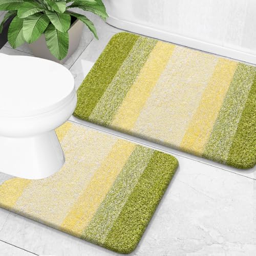 OLANLY Micorfiber Bathroom Rug Set 2 Piece, 24"x16"+U-Shaped 24"x20"