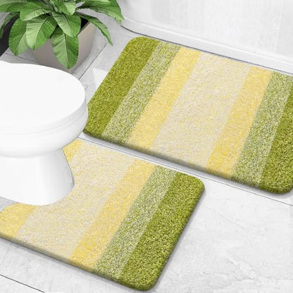 OLANLY Micorfiber Bathroom Rug Set 2 Piece, 24"x16"+U-Shaped 24"x20"