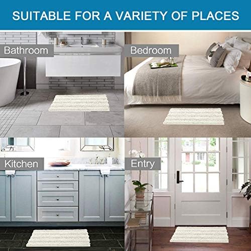 H.VERSAILTEX 2 Piece Bathroom Set - Super Absorbent Chenille Striped Bath Mats, Non Skid, Machine Washable (Cream, 24 x 36 Plus 20 x 32 - Inches)