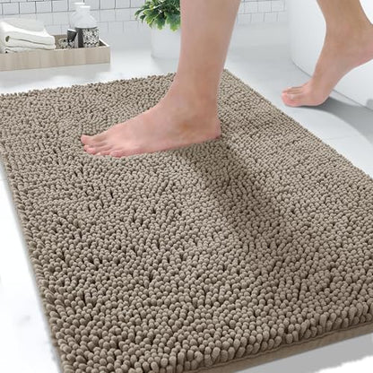 Yimobra Washable Bathroom Rugs, Super Soft & Absorbent Chenille Bath Mat for Floor & Carpet, Quick Dry Non Slip Bath Mat for Tub Shower, 32"x20",Camel