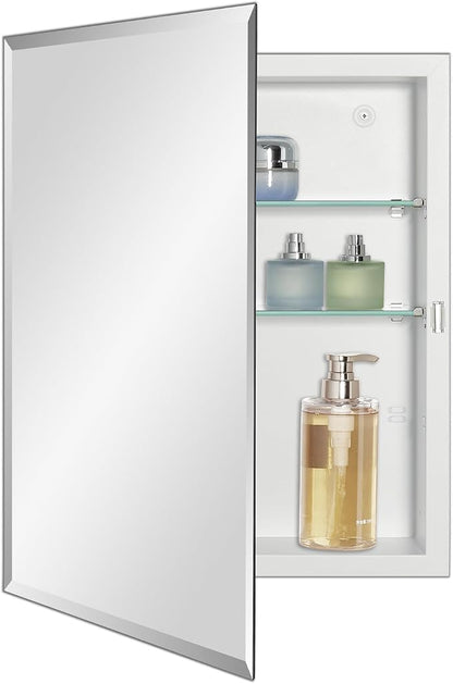 IDYLLOR Bathroom Medicine Cabinet with Beveled Edge Mirrored Door 16 x 20 inch, Recessed or Surface Mount, with Adjustable Glass Shelves