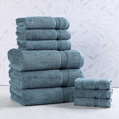 SUPERIOR Egyptian Cotton 9-Piece Towel Set, Assorted Towels for Home Bathroom, Guest Bath Decor Essentials, Includes 3 Bath, 3 Hand, 3 Face Towels/Washcloths, Quick Dry, Absorbent - Sapphire