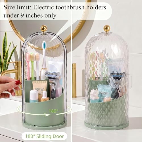 Toothbrush Holder with Cover for Bathroom Countertop, Organizer, Green